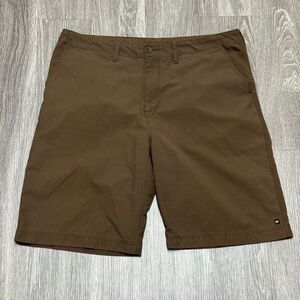 Quiksilver‎ Chino Shorts Mens 38 Brown Straight Fit Relaxed Script Embroidered
